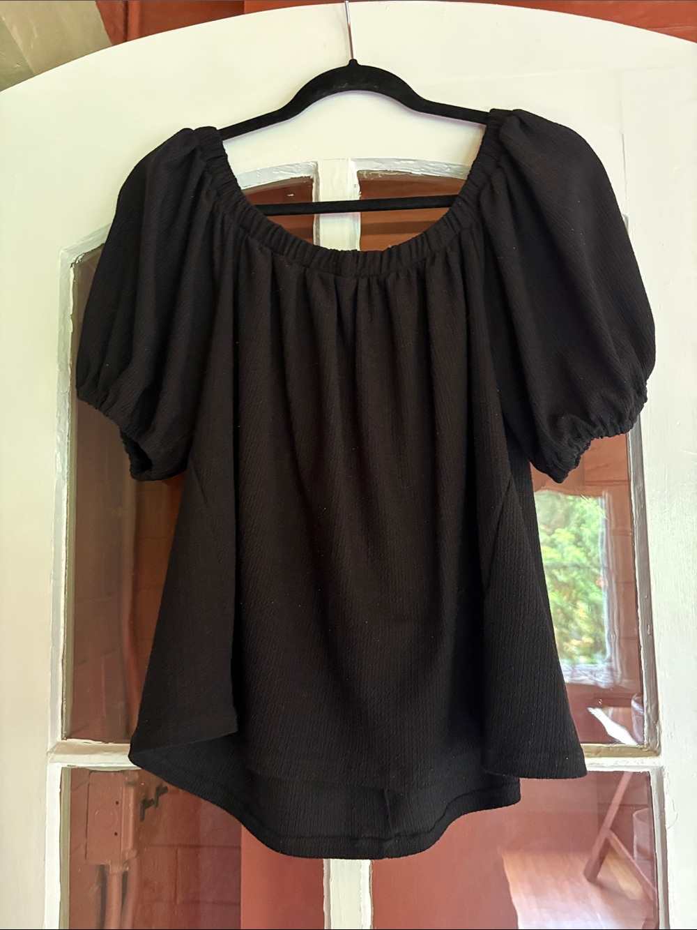 Anthropologie Black Off-Shoulder Puff Sleeve Blouse